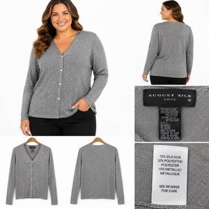 August Silk Silver Metallic Silk Blend Cardigan Large